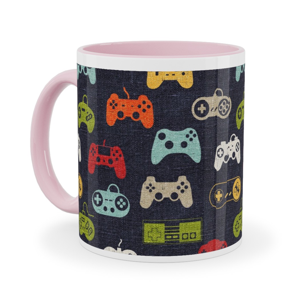Game Controllers - Navy Multi Ceramic Mug, Pink,  , 11oz, Multicolor