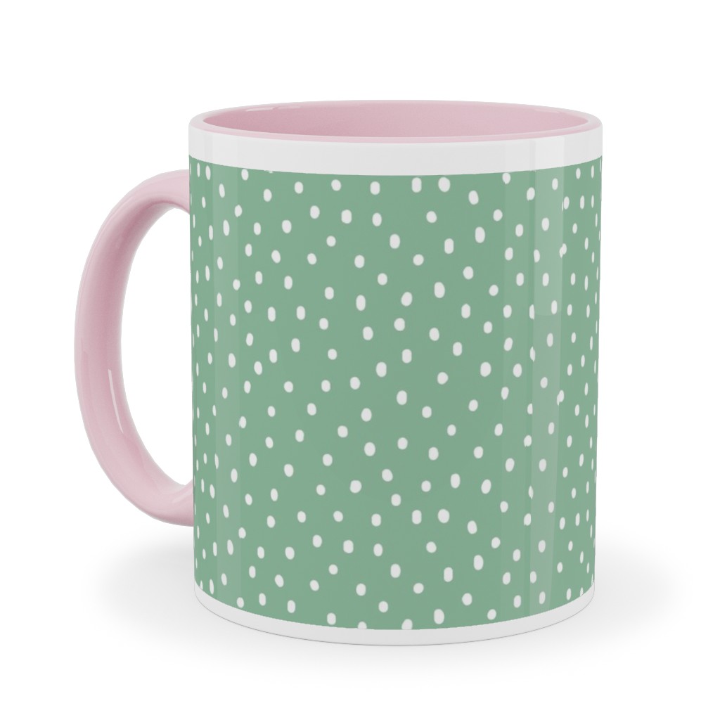 Joyful Bright Dots - Green Ceramic Mug, Pink, , 11oz, Green, Classic Green