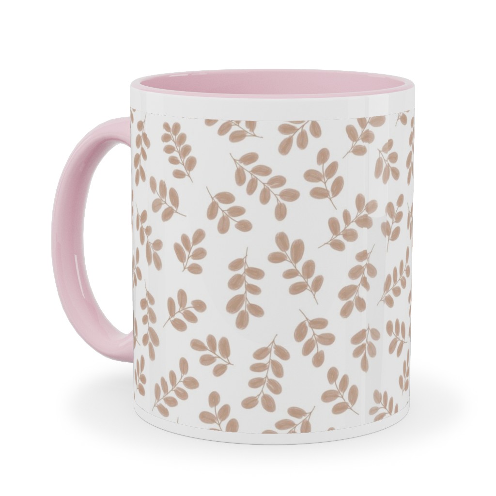 Whimsy Leaves - Dusty Ceramic Mug, Pink,  , 11oz, Beige