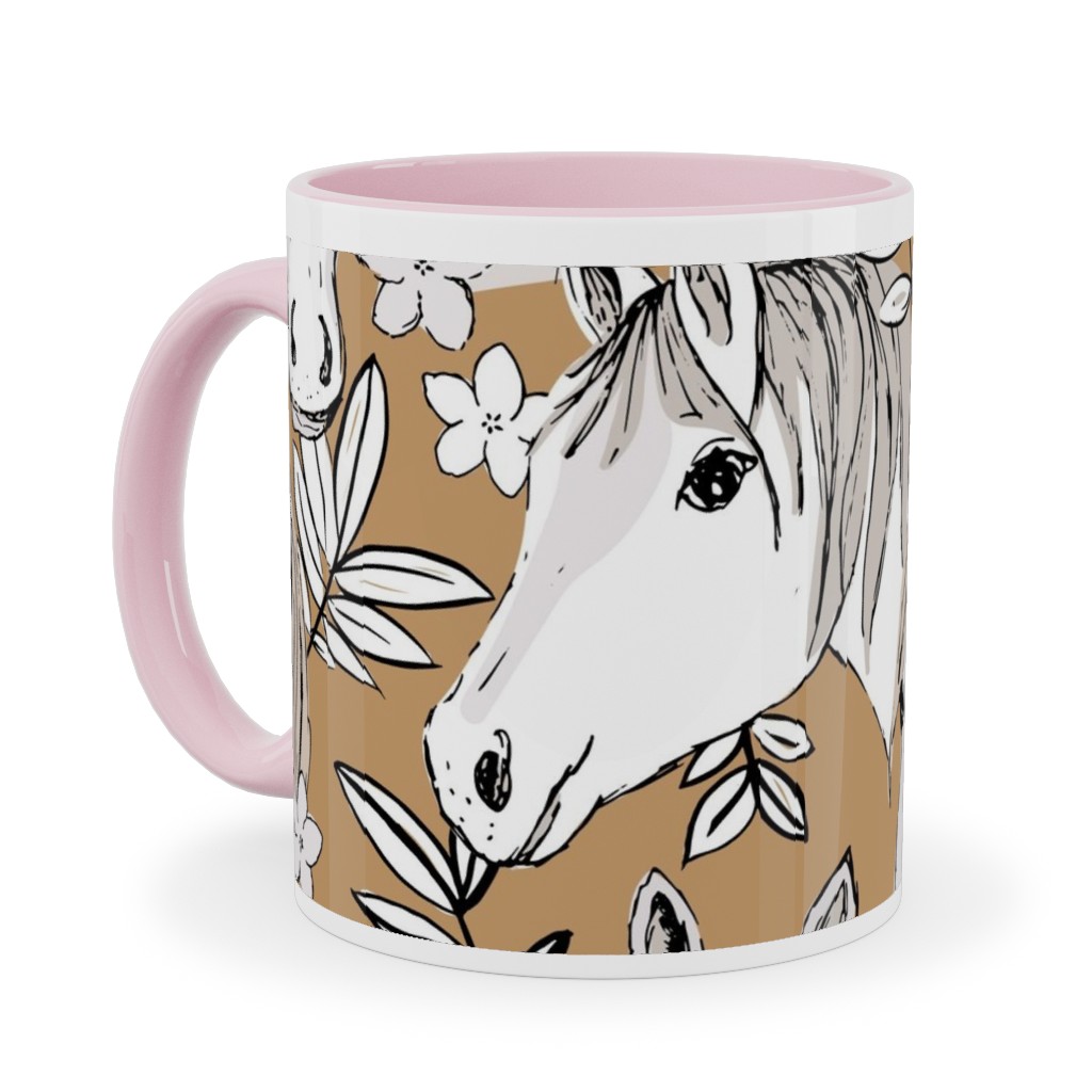 Wild Horses Ceramic Mug, Pink, , 11oz, Brown, Dust Bunny