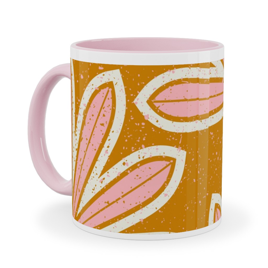 Mid Century Palm Leaf Ceramic Mug, Pink,  , 11oz, Pink