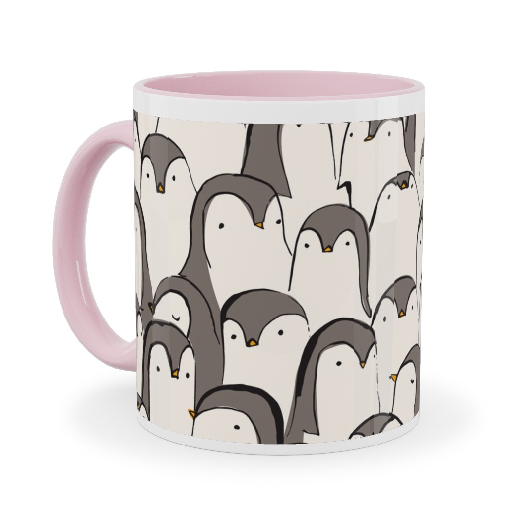 Penguin Huddle Ceramic Mug, Pink, , 11oz, White, Smoke