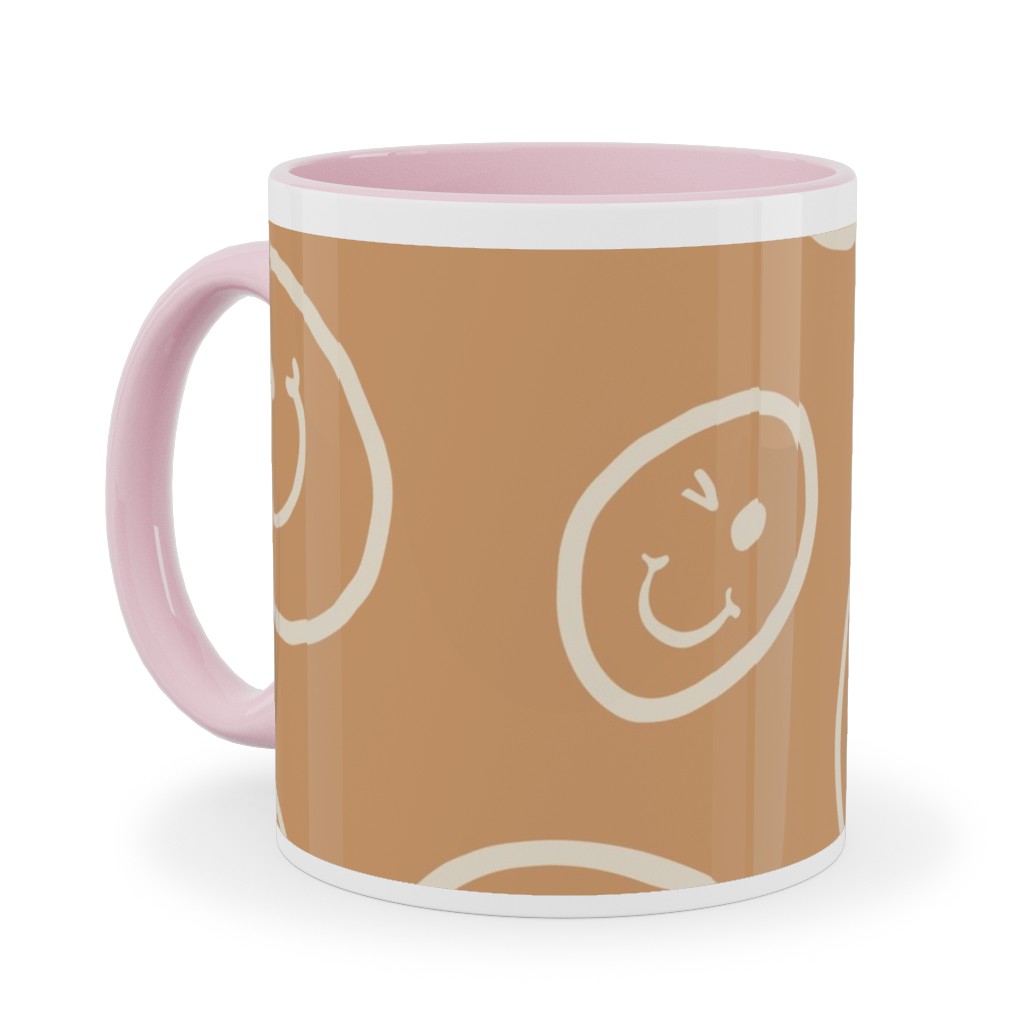 Smiley Winking Faces Ceramic Mug, Pink,  , 11oz, Beige