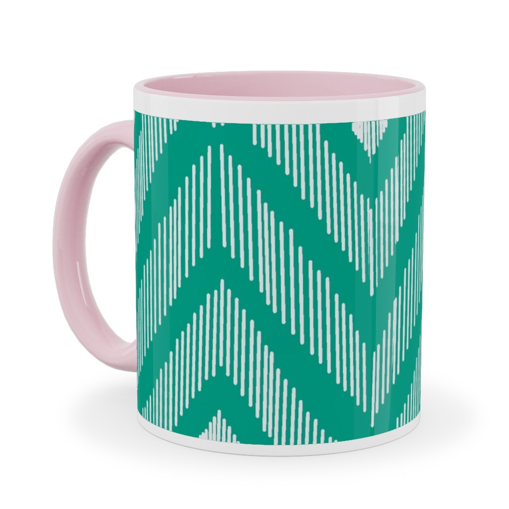 Ikat Ceramic Mug, Pink,  , 11oz, Green
