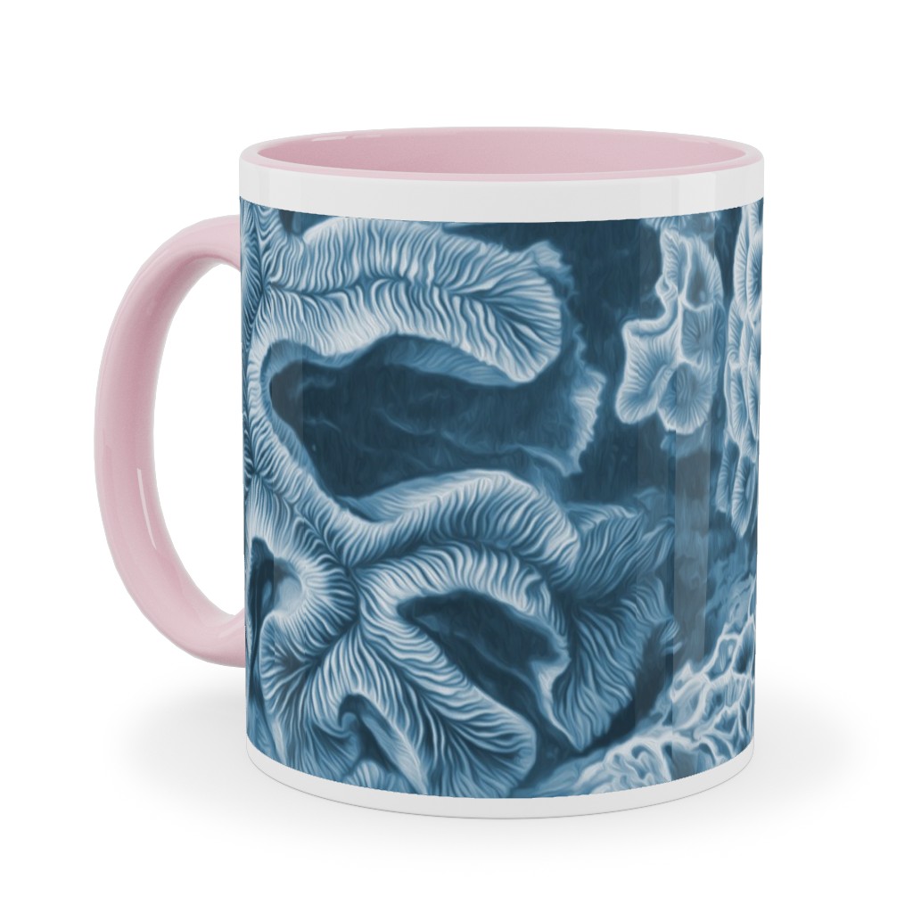 Coral All Over in Sea Blue Ceramic Mug, Pink, , 11oz, Blue, True Blue