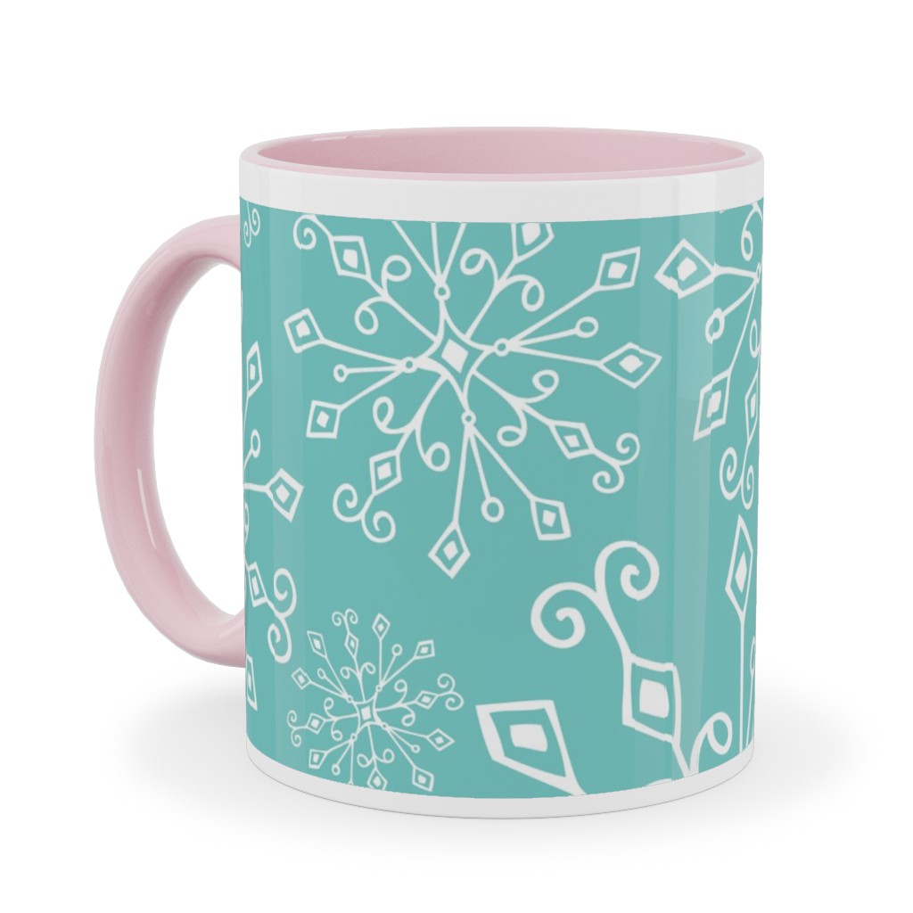 Frost Snowflakes Ceramic Mug, Pink, , 11oz, Blue, Catalina