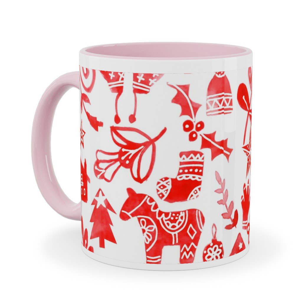 Red Christmas Ceramic Mug, Pink,  , 11oz, Red