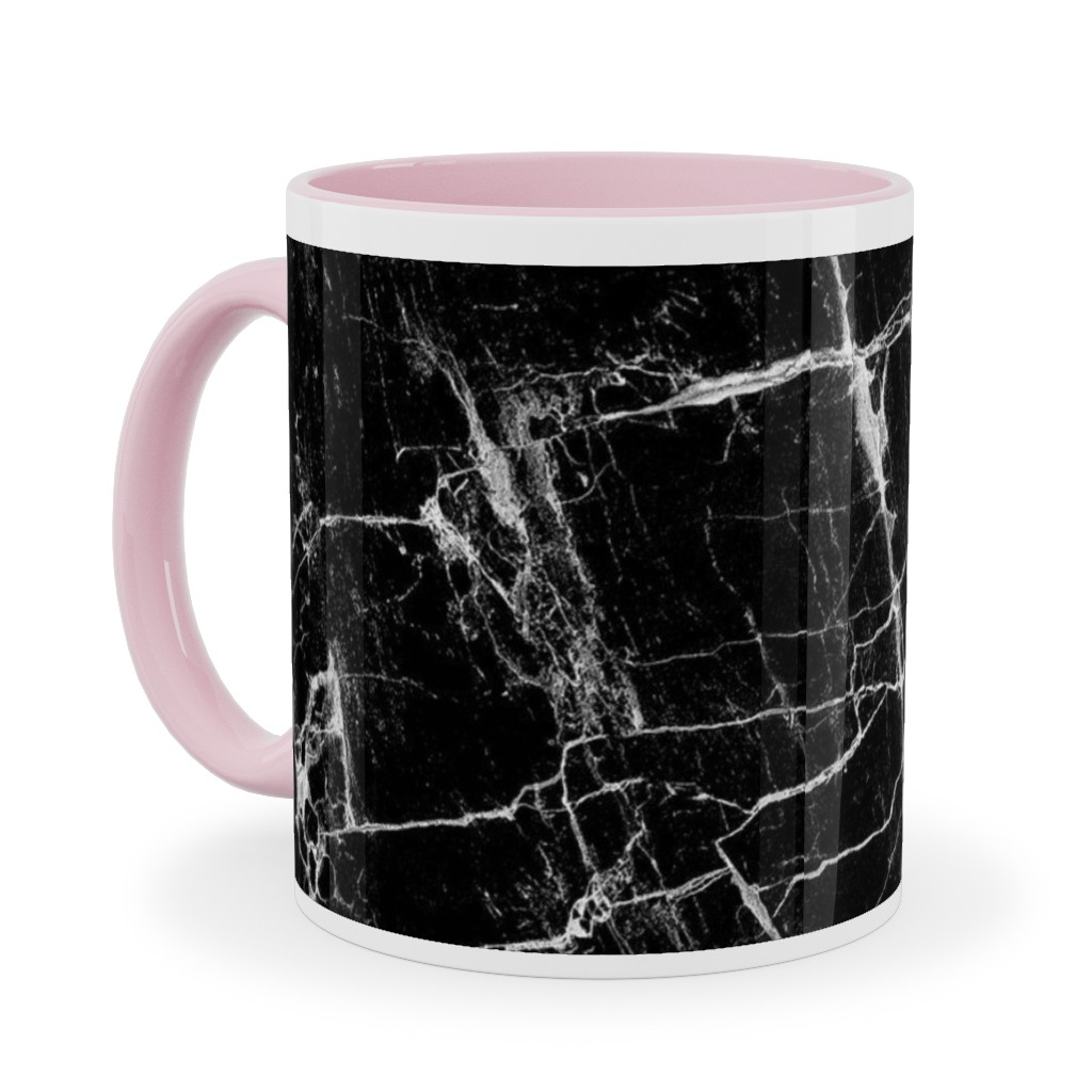 Cracked Black Marble Ceramic Mug, Pink, , 11oz, Black, Black