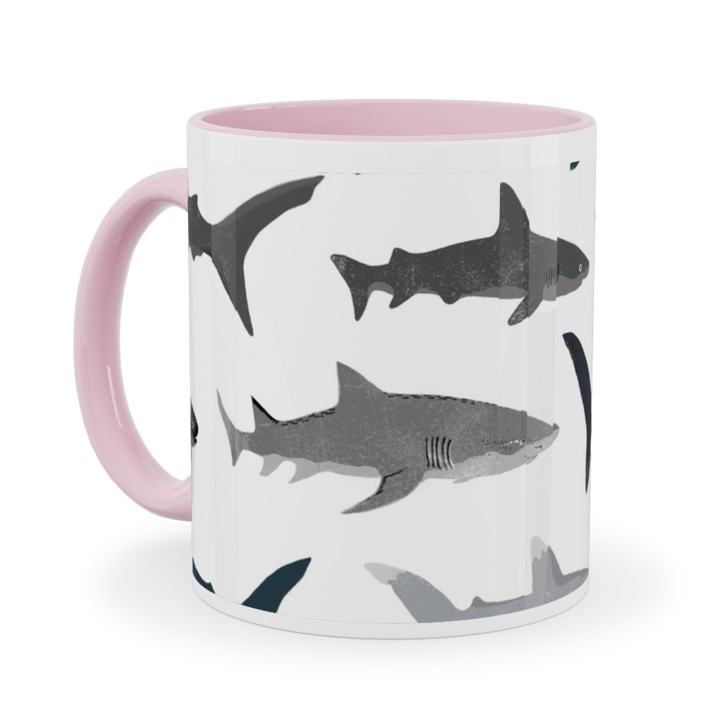 Sharks - Neutral Ceramic Mug, Pink,  , 11oz, Gray