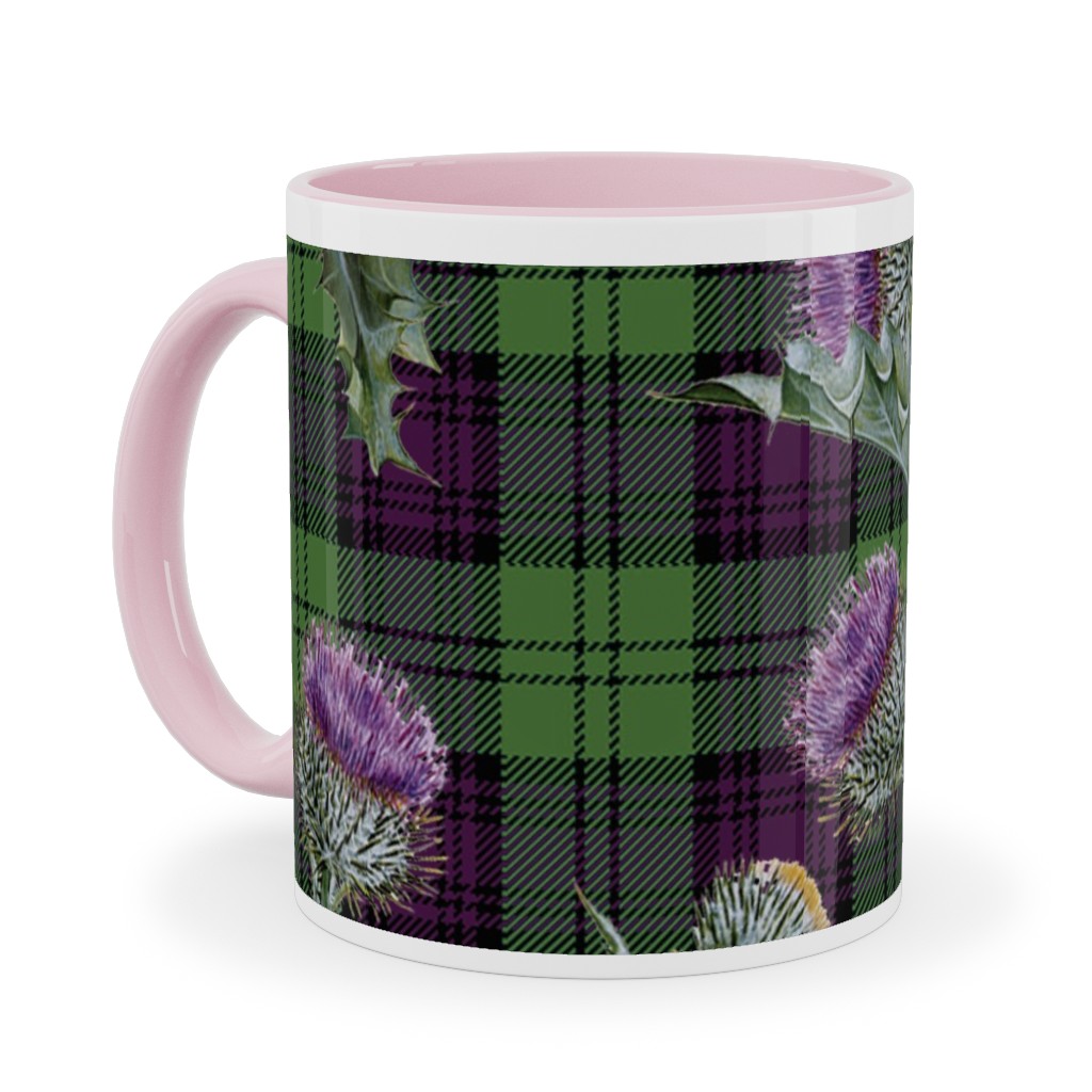 Feochadan Tartan - Green and Purple Ceramic Mug, Pink, , 11oz, Green, Classic Green