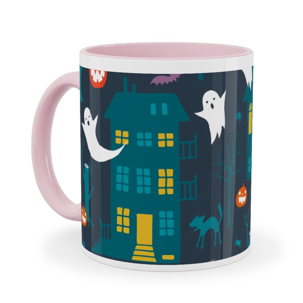 Haunted Halloween Houses - Multi Ceramic Mug, Pink, , 11oz, Multicolor