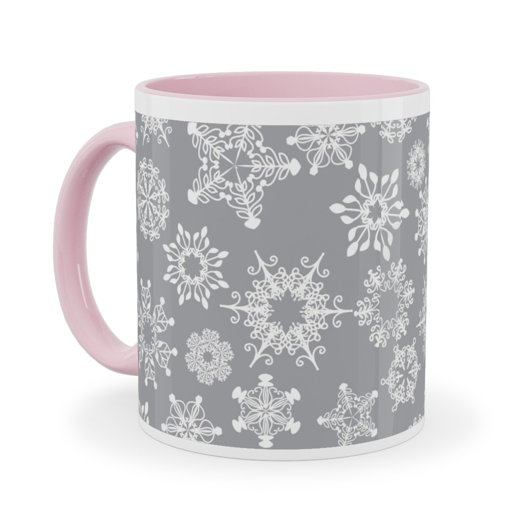 Snowflake Silver Ceramic Mug, Pink,  , 11oz, Gray