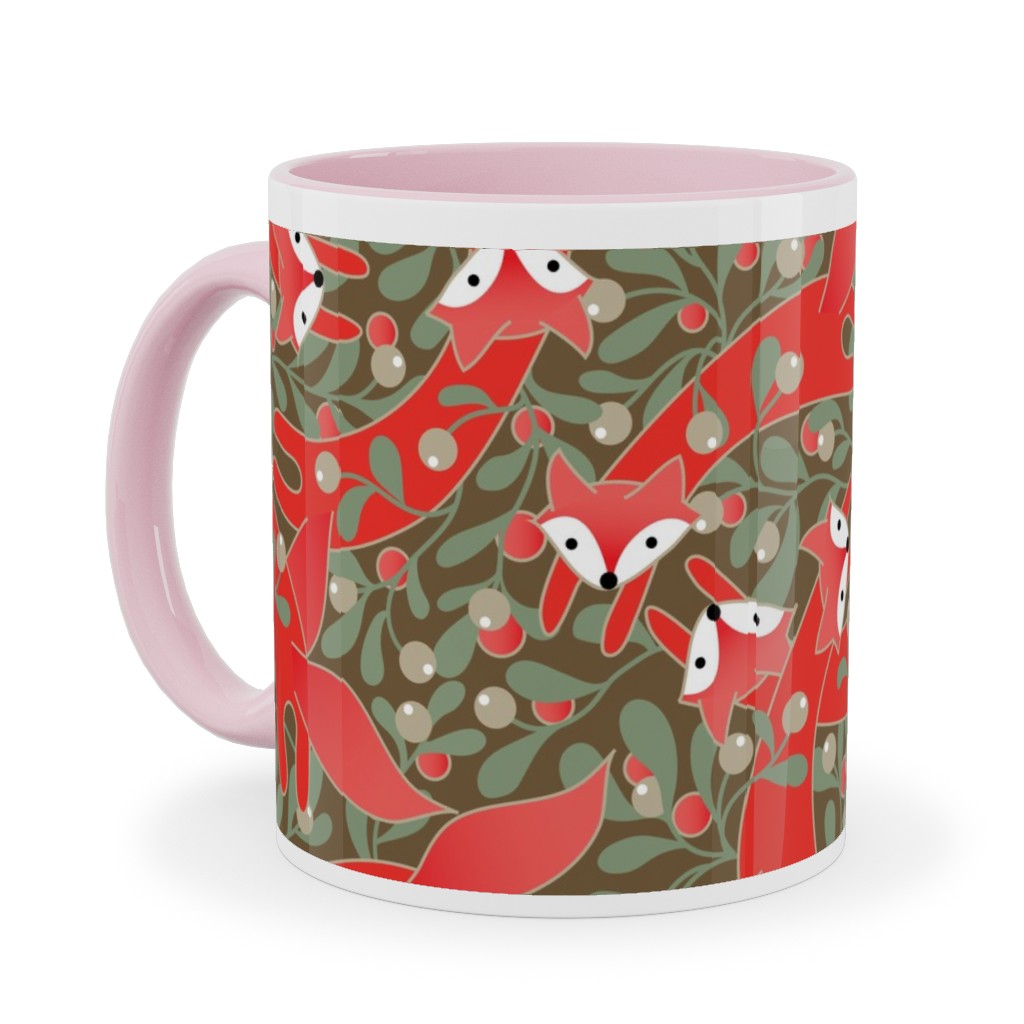 Red Fox Mistletoe Ceramic Mug, Pink,  , 11oz, Red