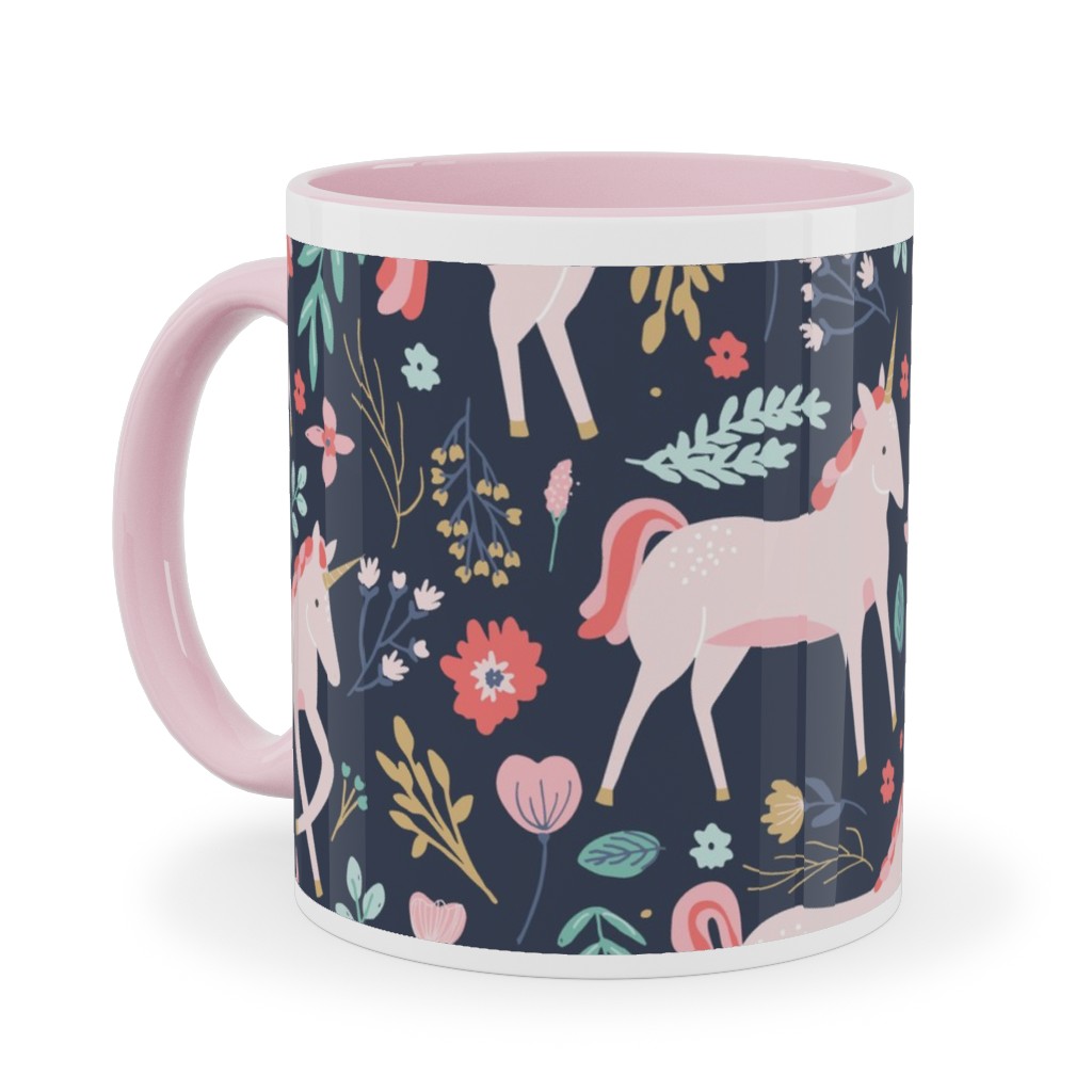 Unicorn Fields Ceramic Mug, Pink, , 11oz, Multicolor, Navy