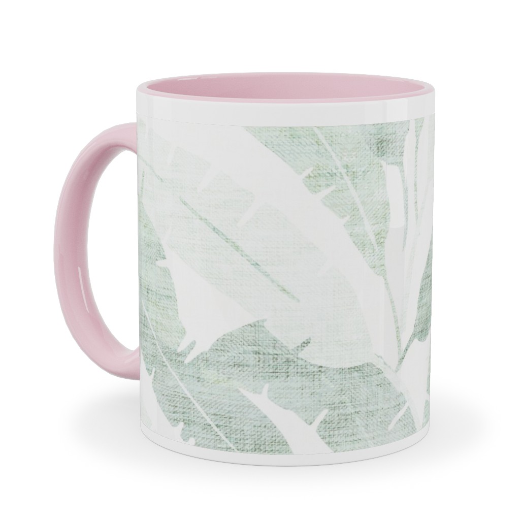 Banana Leaf - Light Ceramic Mug, Pink, , 11oz, Green, Classic Green