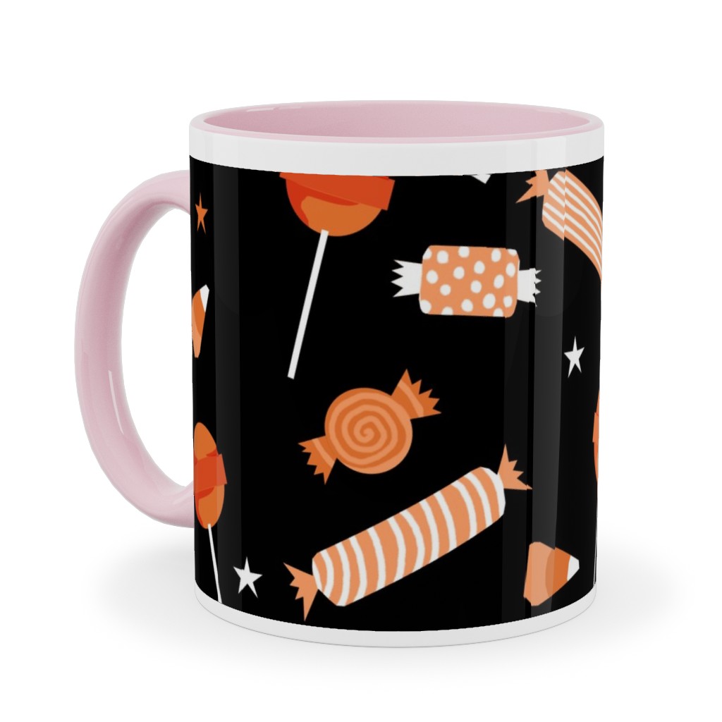 Halloween Candy - Orange and Black Ceramic Mug, Pink,  , 11oz, Black