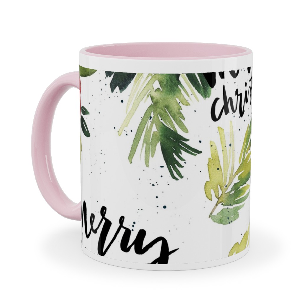 Merry Christmas Red Berry Holly Ceramic Mug, Pink,  , 11oz, White