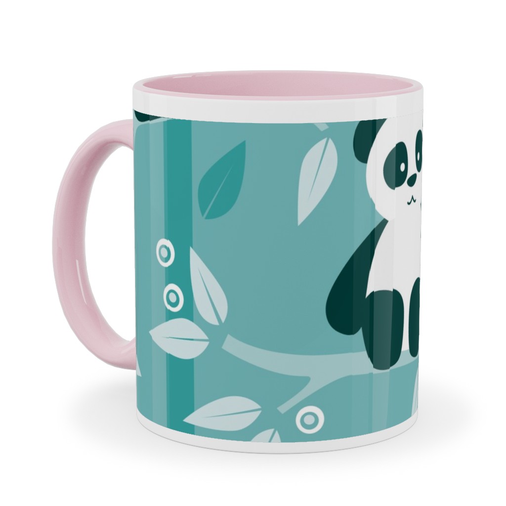 Pandas and Bamboo Ceramic Mug, Pink,  , 11oz, Blue