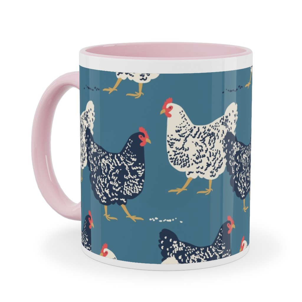 Farmhouse Chickens - Blue Ceramic Mug, Pink,  , 11oz, Blue