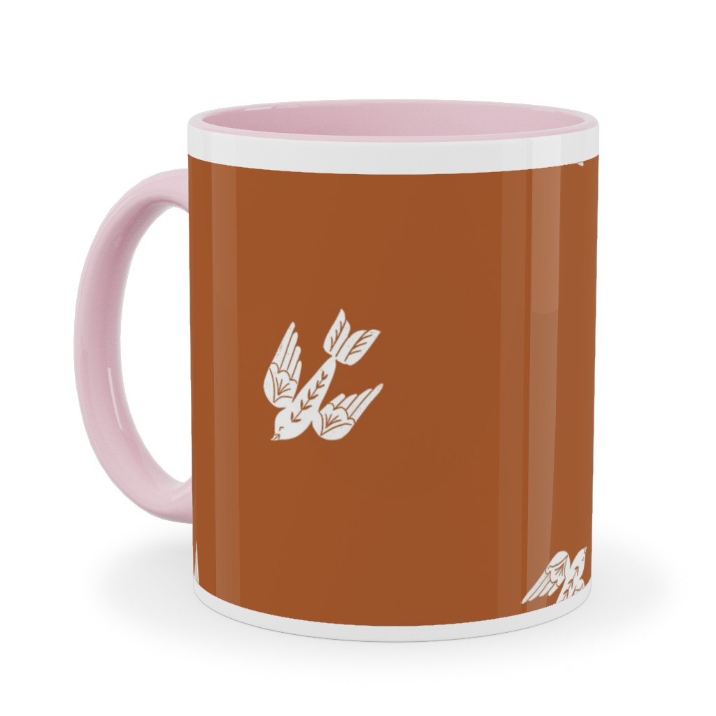 Bird Folk - Rust Ceramic Mug, Pink,  , 11oz, Orange