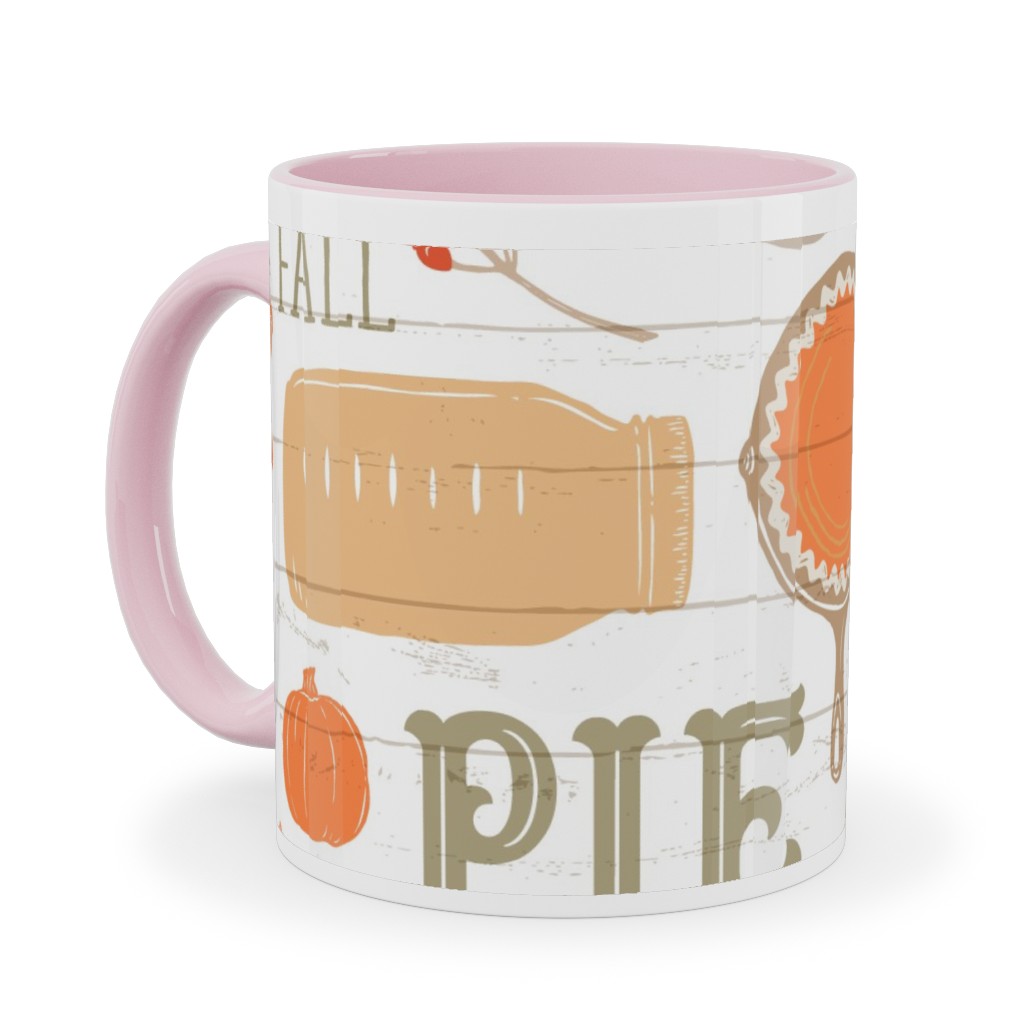 Gather Round & Give Thanks - a Fall Festival of Food, Fun, Family, Friends, and Pie! Ceramic Mug, Pink,  , 11oz, Orange