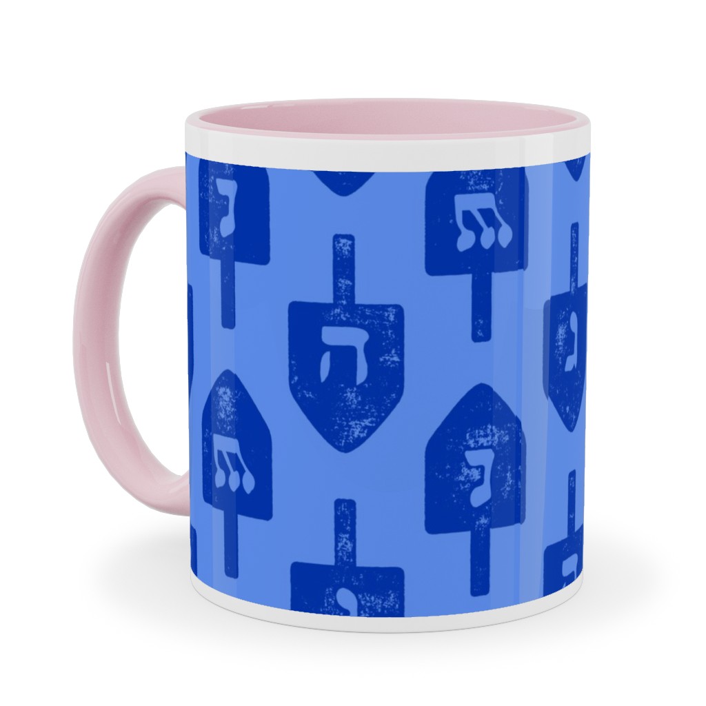 Dreidel - Blue Ceramic Mug, Pink, , 11oz, Blue, True Blue