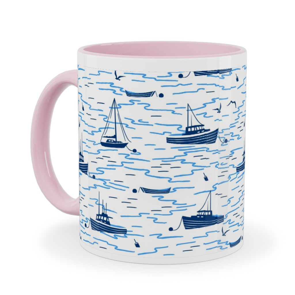 Harbor Boats - White Ceramic Mug, Pink,  , 11oz, Blue