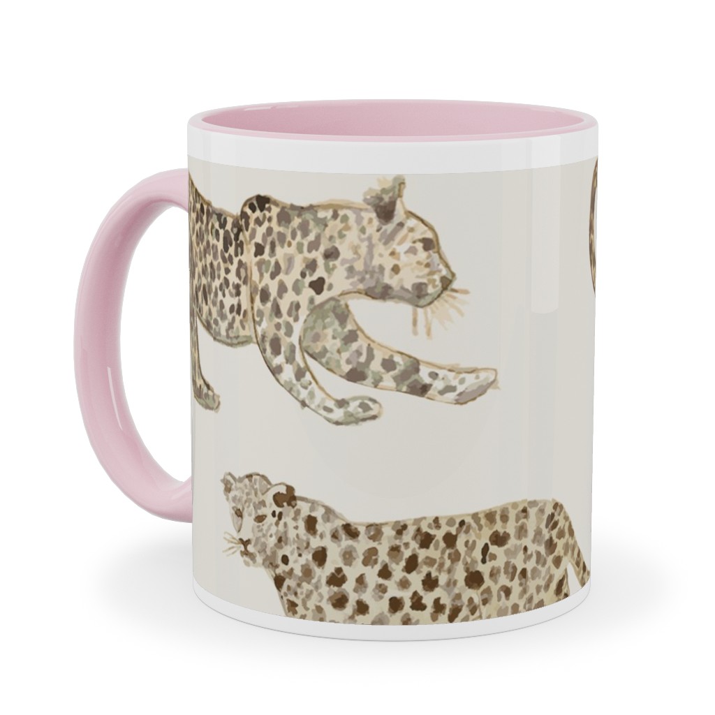 Leopard Parade Ceramic Mug, Pink, , 11oz, Beige, Antique White