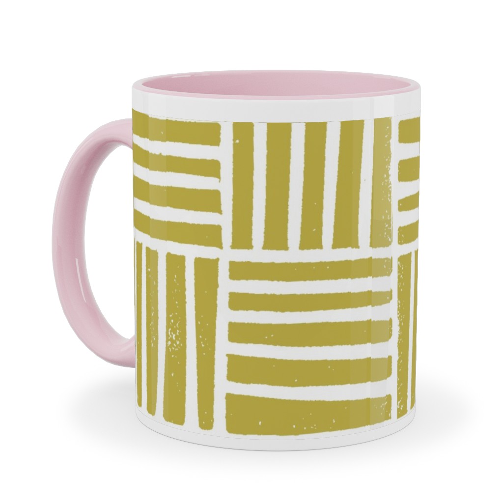 Thatch Stripe Grid - Yellow Ceramic Mug, Pink, , 11oz, Yellow, Classic Yellow
