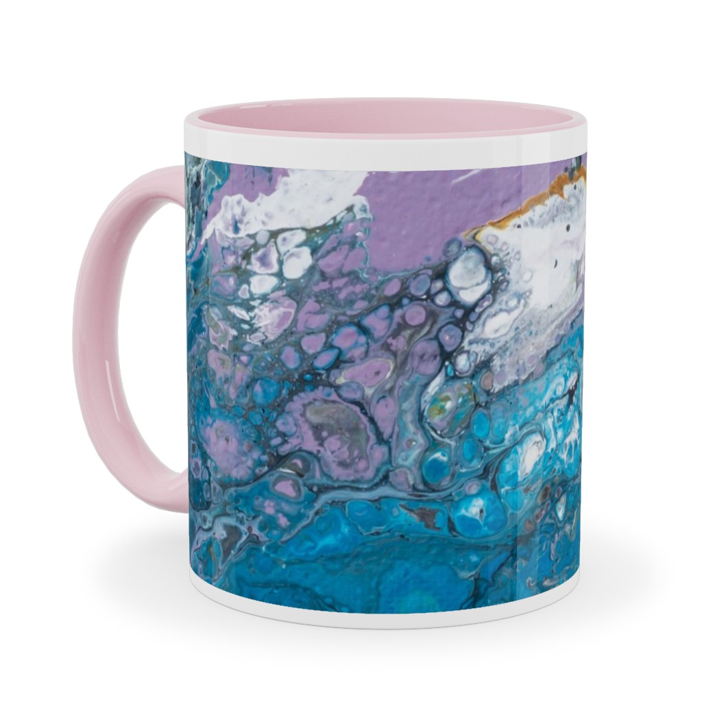 Flow Painting - Blue Ceramic Mug, Pink, , 11oz, Blue, True Blue