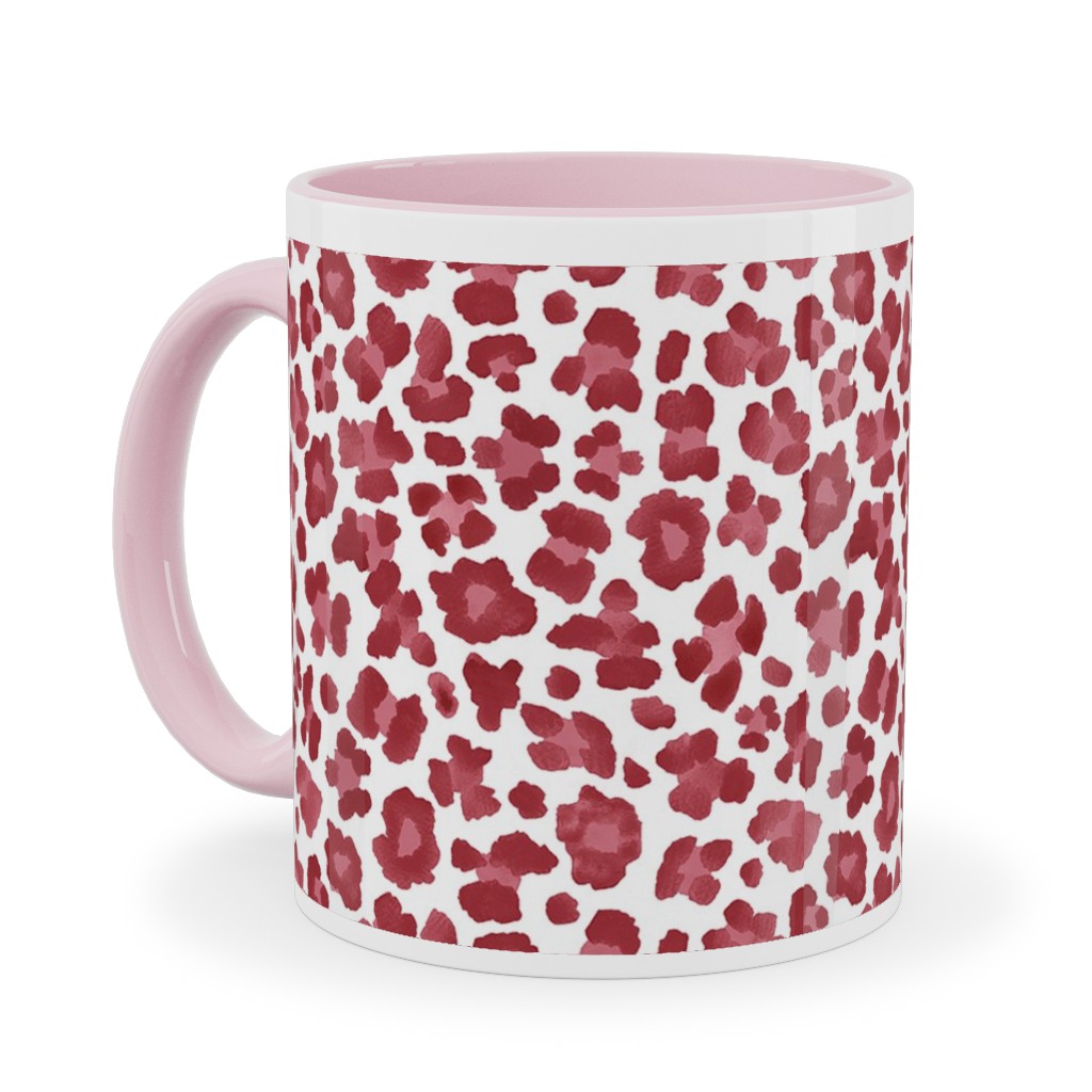 Leopard Pattern Print Ceramic Mug, Pink,  , 11oz, Red