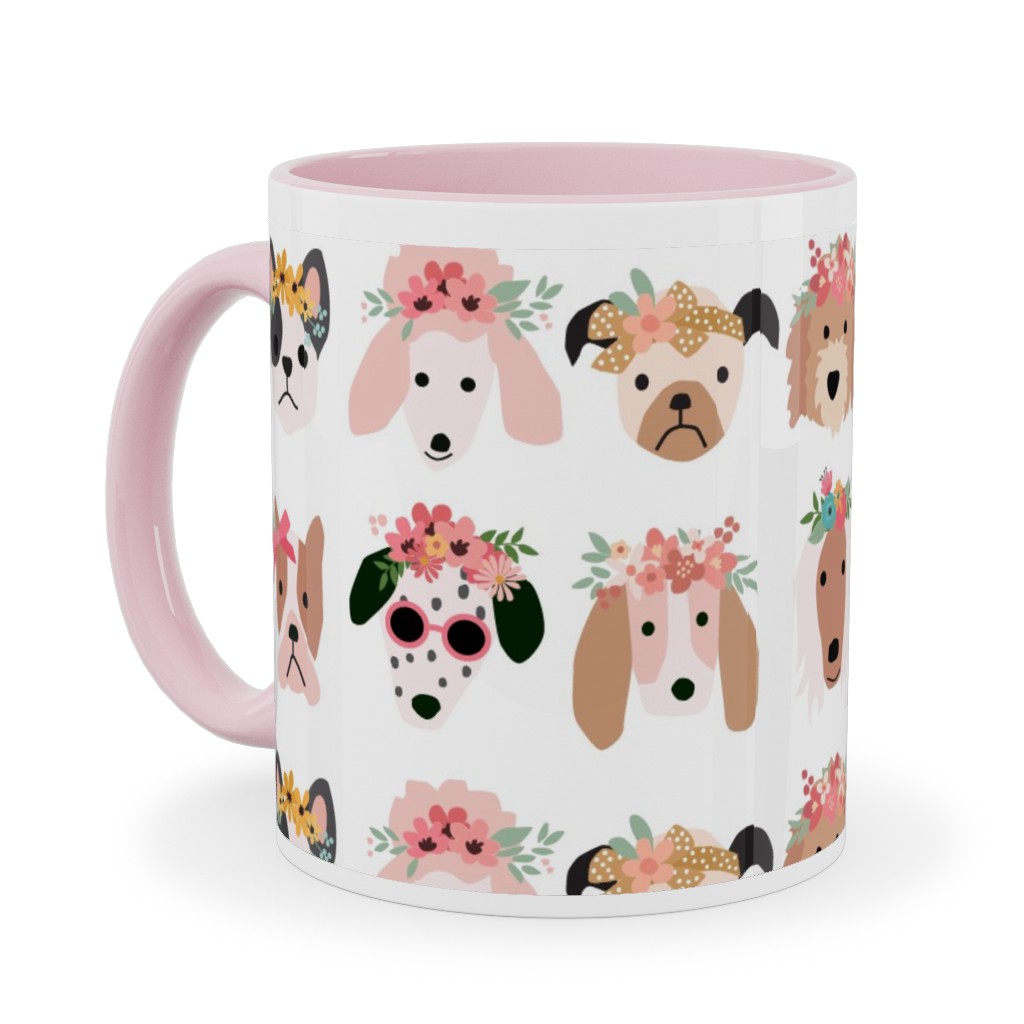 Puppy Dogs With Floral Crowns Ceramic Mug, Pink, , 11oz, Multicolor