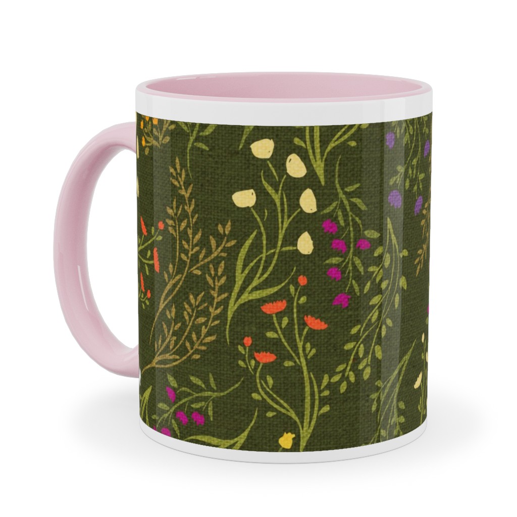 Summer Meadow Ceramic Mug, Pink, , 11oz, Green, Leaf