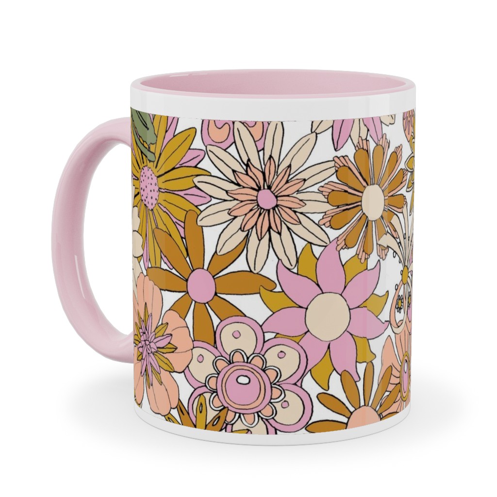 Chelsea Vintage Floral Garden - Pink Ceramic Mug, Pink, , 11oz, Pink, Bright Pink