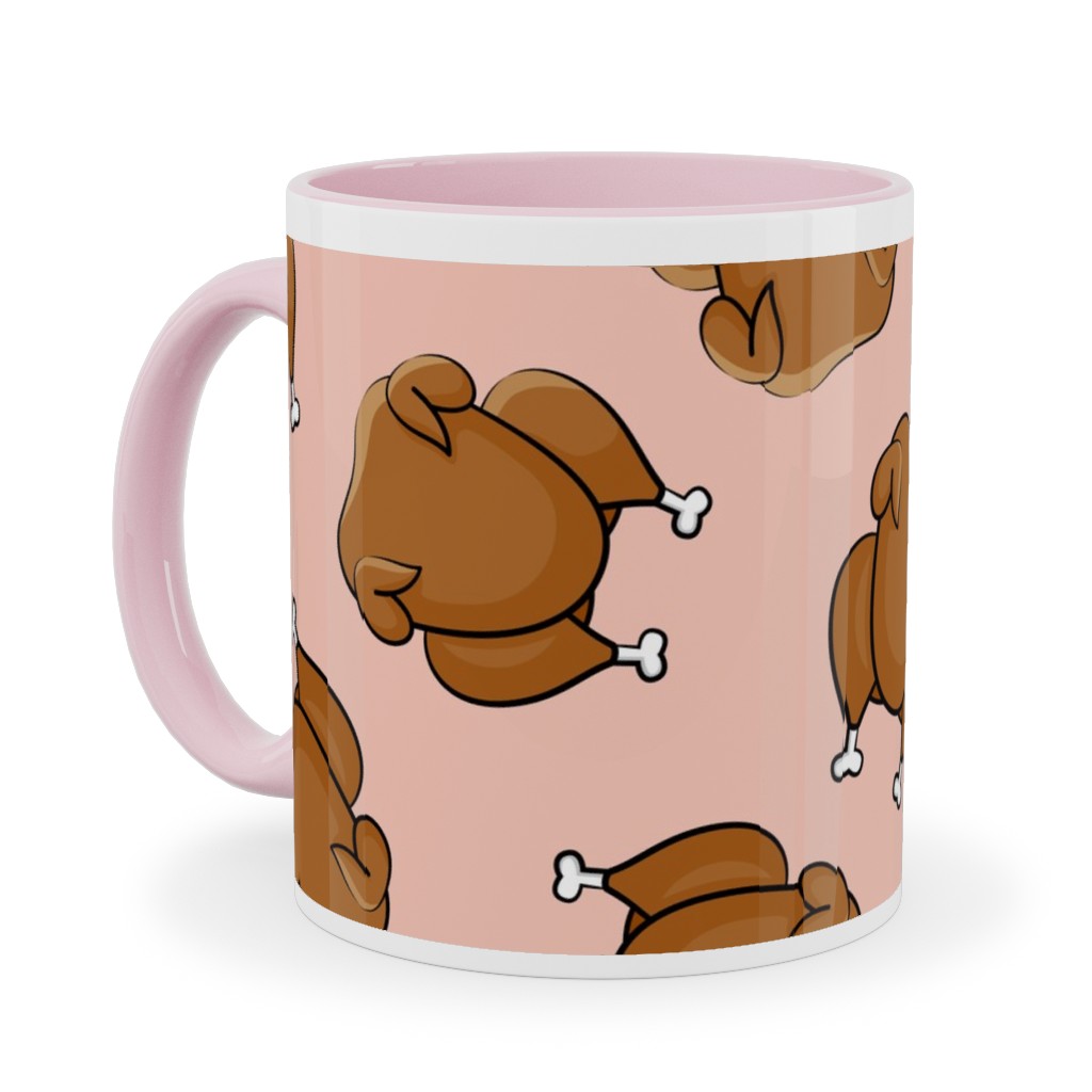 Thanksgiving Day Turkey Toss Ceramic Mug, Pink, , 11oz, Pink, Beige