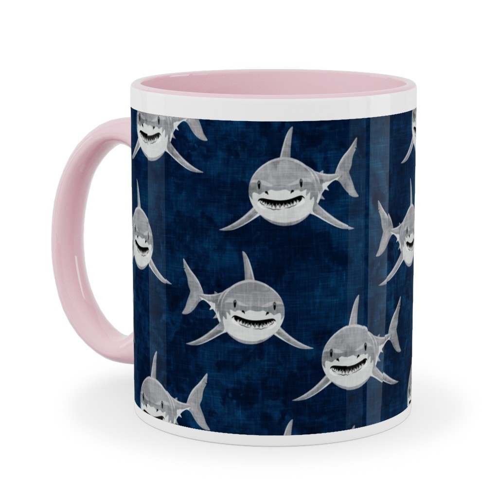 Great White Sharks - Blue Ceramic Mug, Pink,  , 11oz, Blue