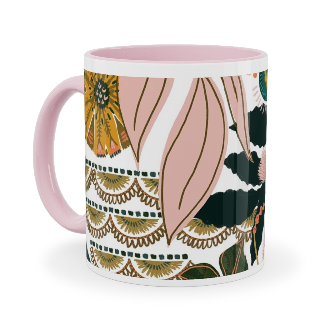 Boho Tropical - Floral - Multi Light Ceramic Mug, Pink, , 11oz, Multicolor