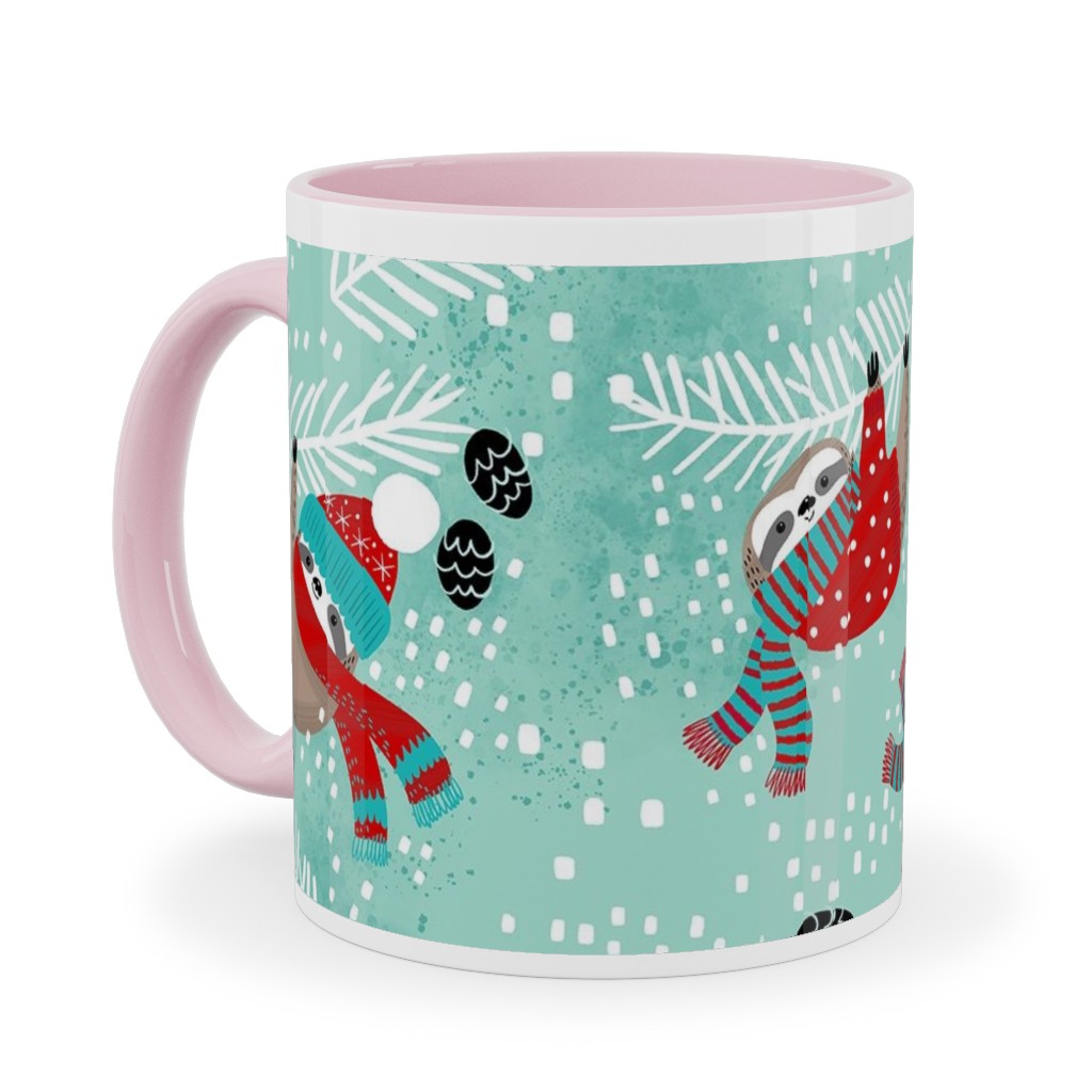 Snowy Sloths - Multi Ceramic Mug, Pink, , 11oz, Multicolor