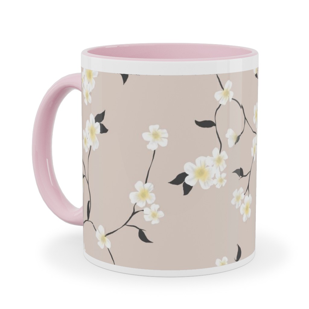 Climbing Flower - Pink Ceramic Mug, Pink, , 11oz, Pink, Bright Pink