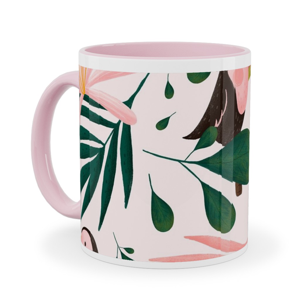 Jungle Pattern - Pink Ceramic Mug, Pink, , 11oz, Pink, Bright Pink