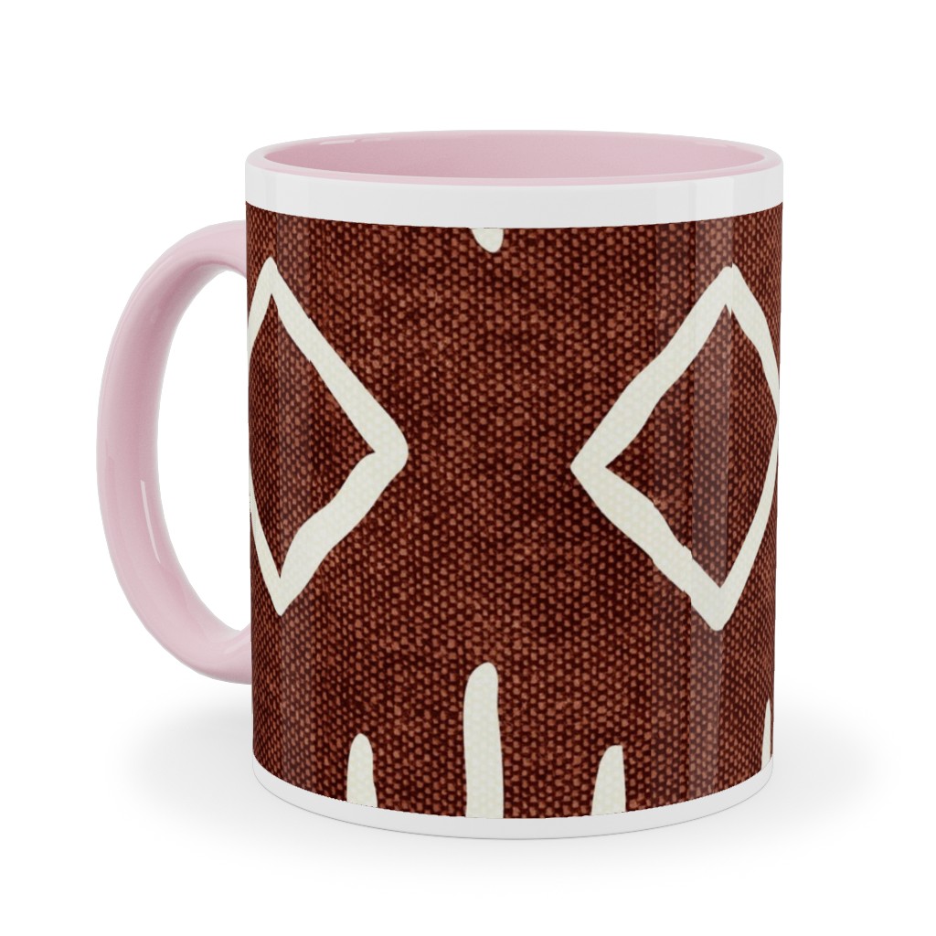 Diamond Mud Cloth Ceramic Mug, Pink, , 11oz, Brown, Chestnut