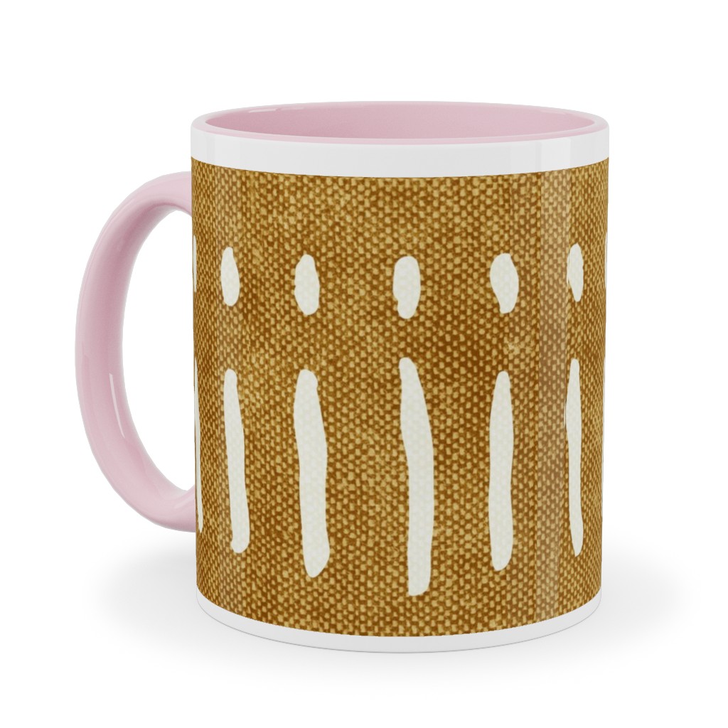 Dash Dot Stripes Ceramic Mug, Pink, , 11oz, Yellow, Golden