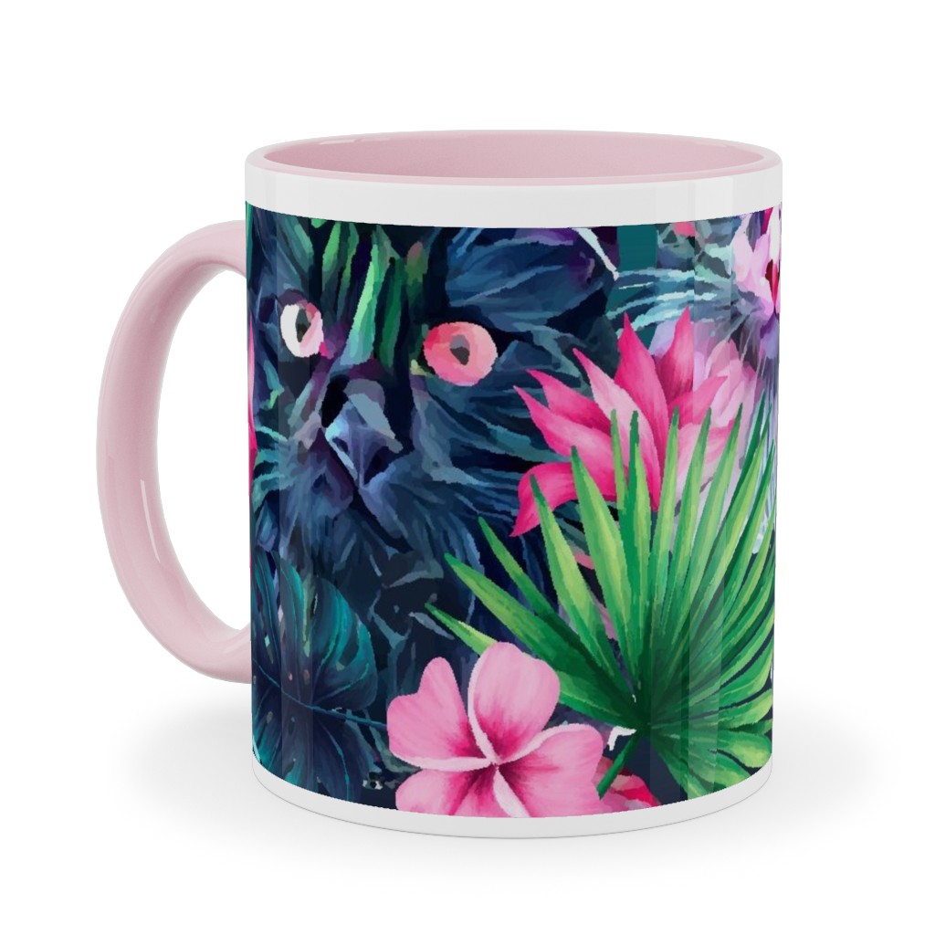 Summer Floral Cats - Multi Ceramic Mug, Pink,  , 11oz, Multicolor