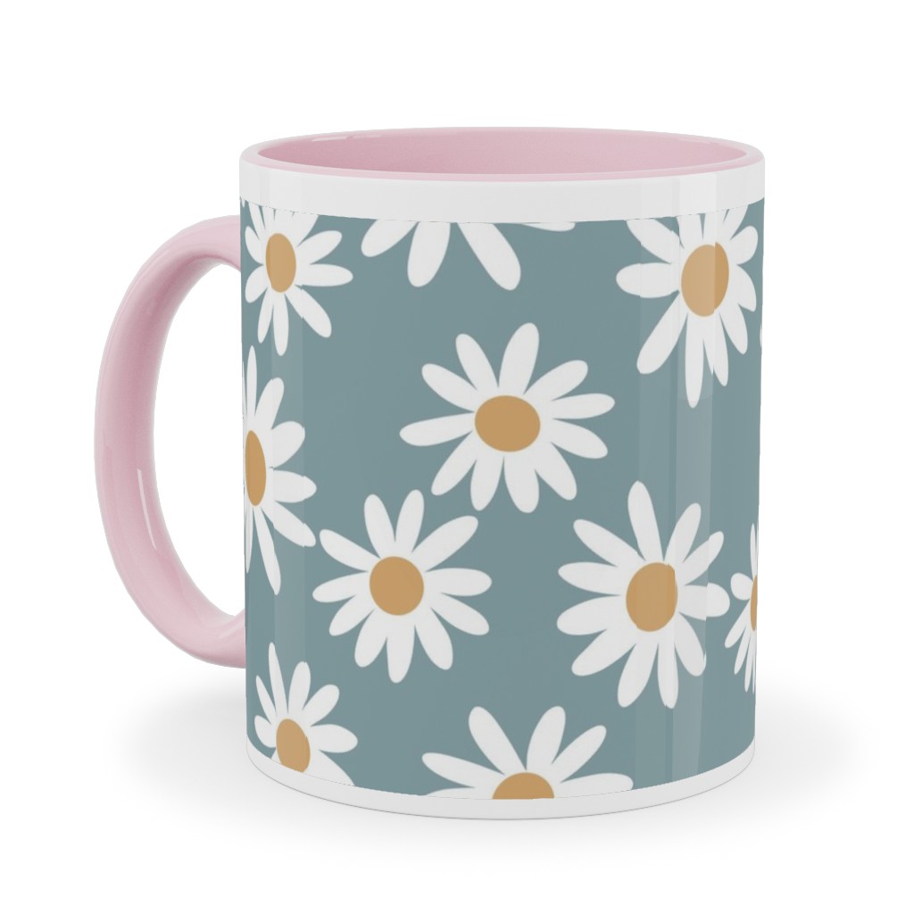 Daisies Ceramic Mug, Pink,  , 11oz, Blue