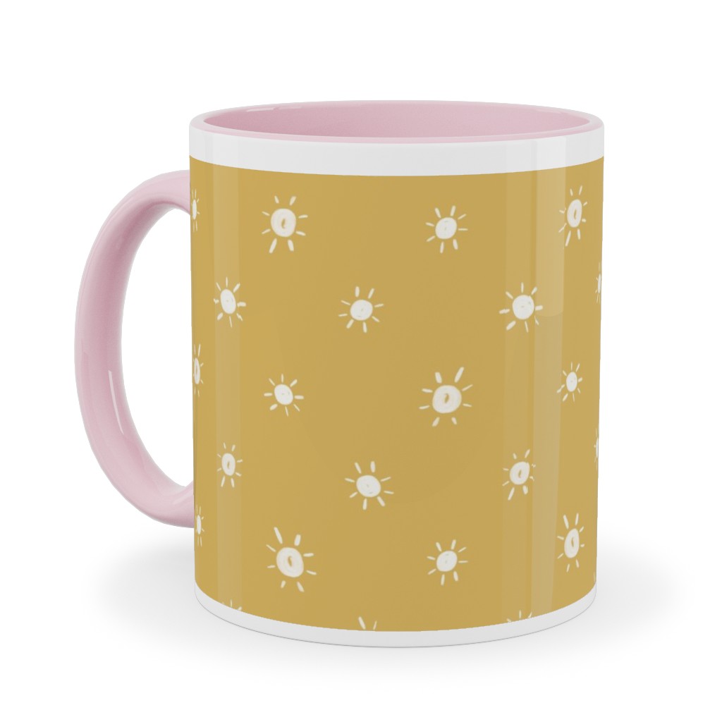 Dotted Suns - Yellow Ceramic Mug, Pink,  , 11oz, Yellow