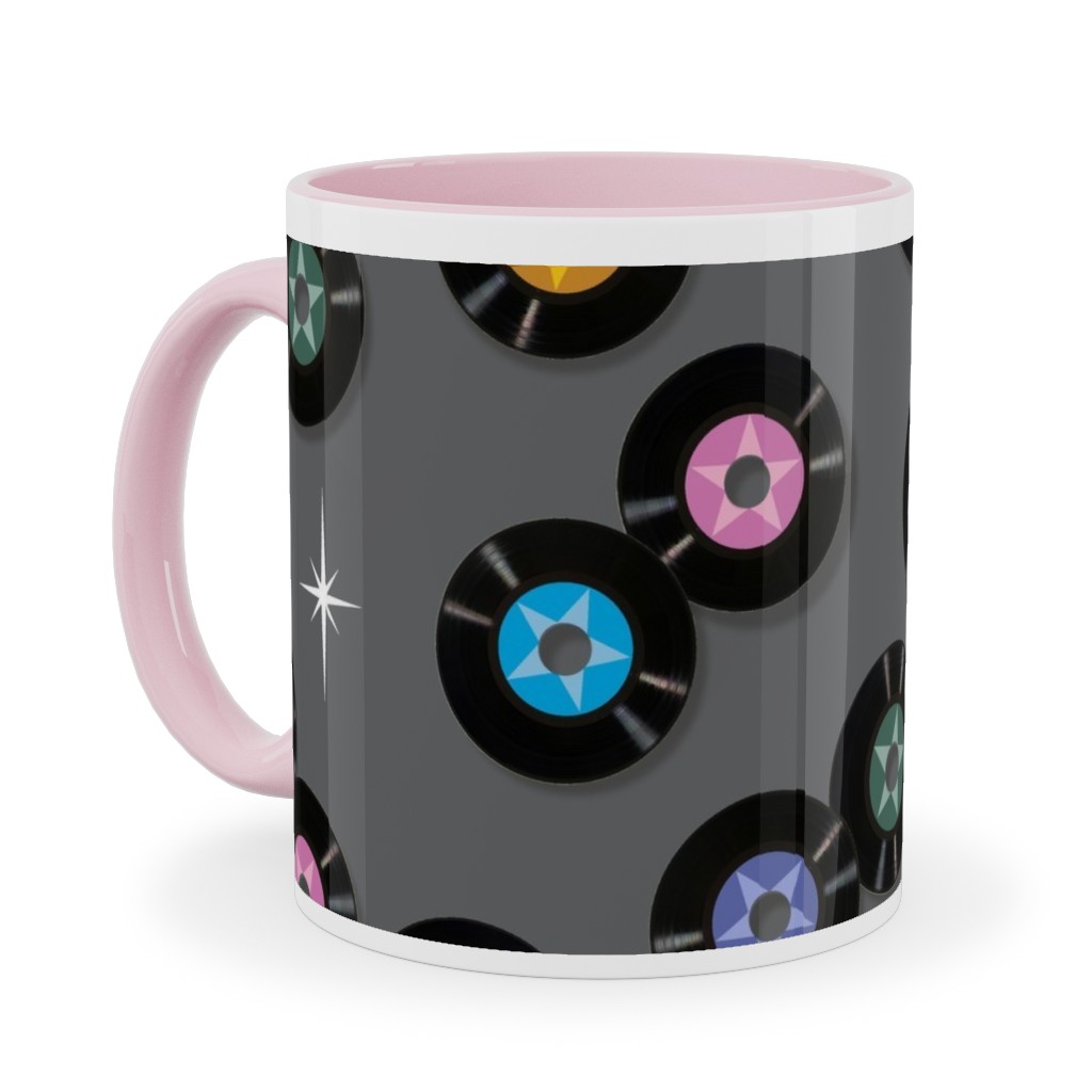 Pop Star Vintage Vinyl Records Ceramic Mug, Pink,  , 11oz, Gray