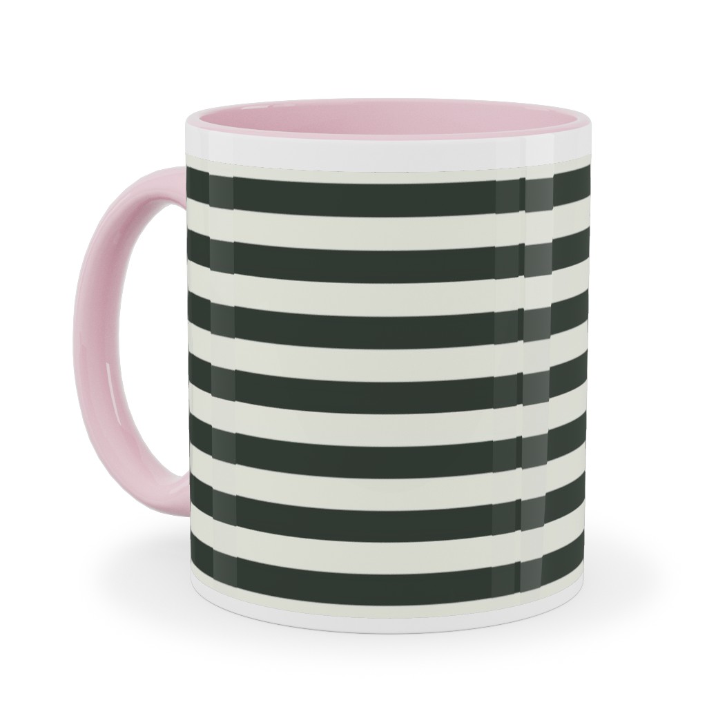 Stripe - Black and Cream Ceramic Mug, Pink, , 11oz, Black, Black