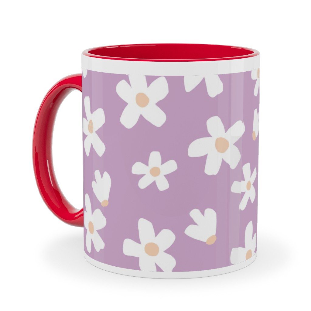 Daisy Garden Floral - Purple Ceramic Mug, Red,  , 11oz, Purple