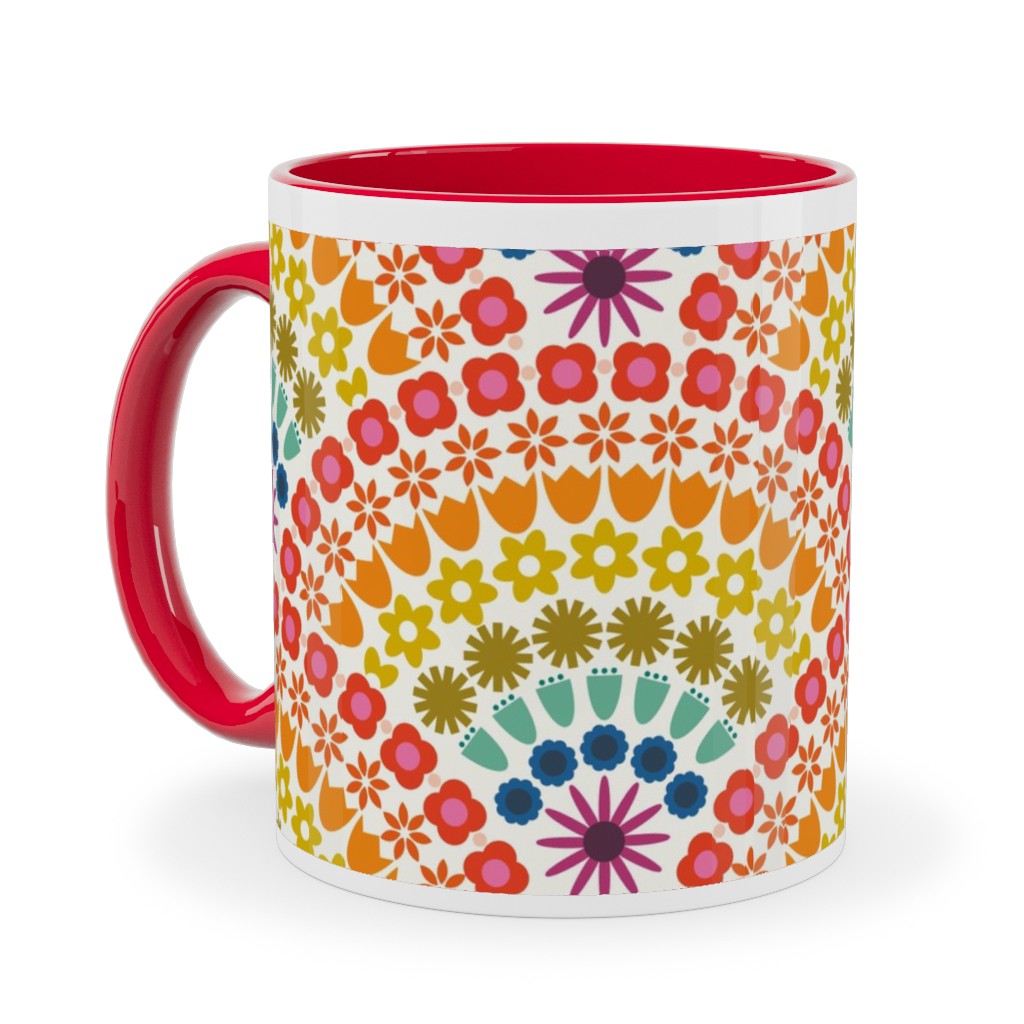 Rainbow Flower Scallops - Multi Ceramic Mug, Red, , 11oz, Multicolor