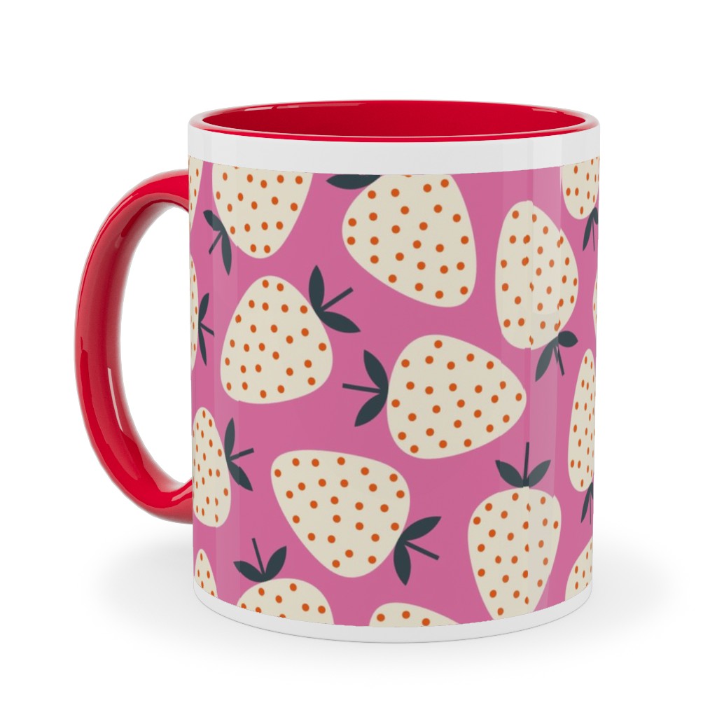 Strawberries - Cream on Pink Ceramic Mug, Red, , 11oz, Pink, Bright Pink